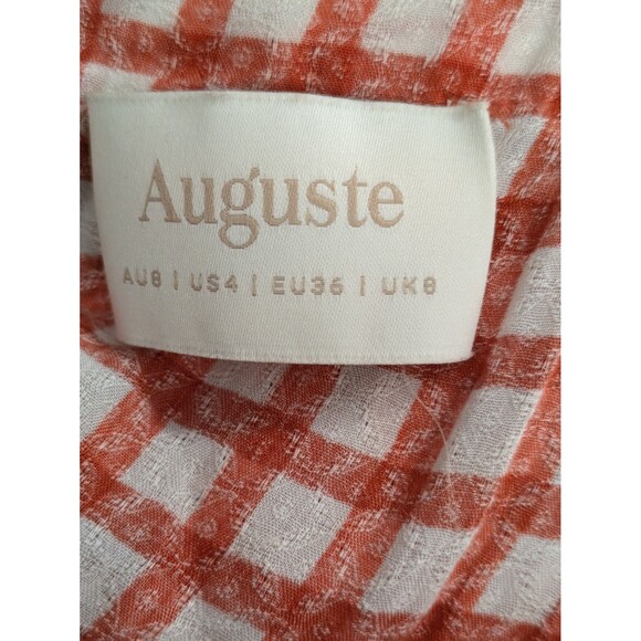 Auguste The Label Orange Gingham Paneled Maxi Dress sz 4 Prairie Cottagecore - Picture 9 of 10